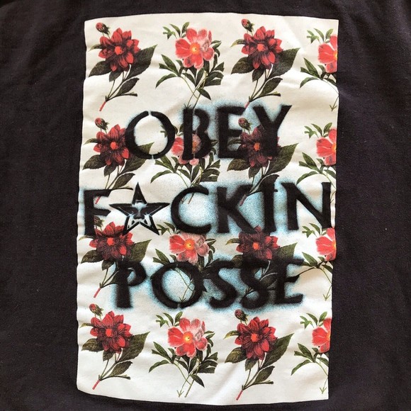 Obey Posse Sweatshirt Navy Graphic Rose Print Pullover Crew Neck Size Small - Picture 4 of 10